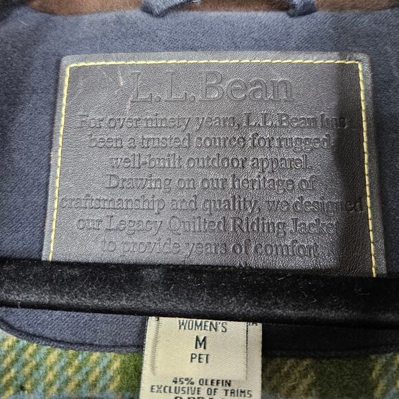 L.L. Bean M Petite Legacy Quilted Riding Jacket Navy Barn Plaid Lining Classic - Picture 4 of 5